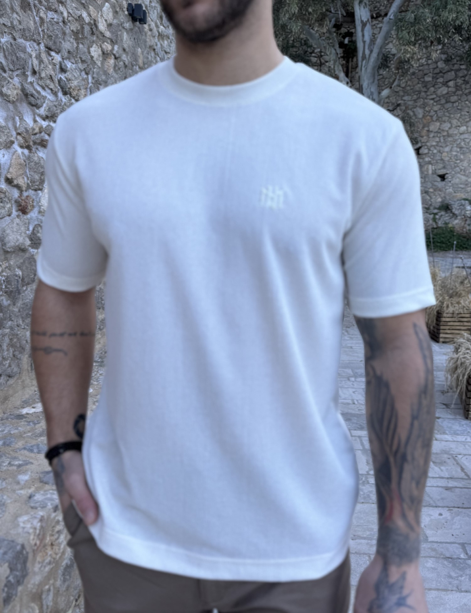 Marrakech ανδρική εκρού κοντομάνικη μπλούζα με ριπ ύφανση TST2727 φωτογραφία